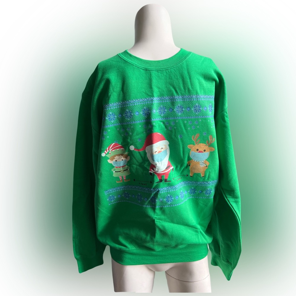Graphic Christmas Sweatshirt Masks Covid Social Distance Gildan Heavy Blend S